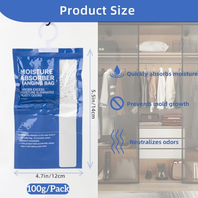 Rainflow Moisture Absorbers - 4 Packs Hanging Closet Dehumidifier Bags Moisture Absorber Closet Moisture Absorbers Bags Desiccant Bags for Home Closet Wardrobe Bedroom Bathroom Basement Cars RV - Image 4